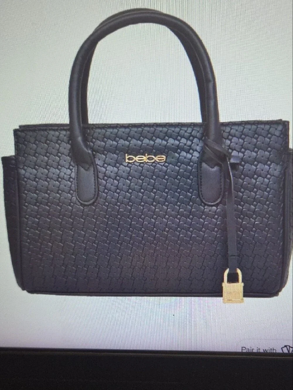 NWT bebe Black Woven Satchel with Gold Logo